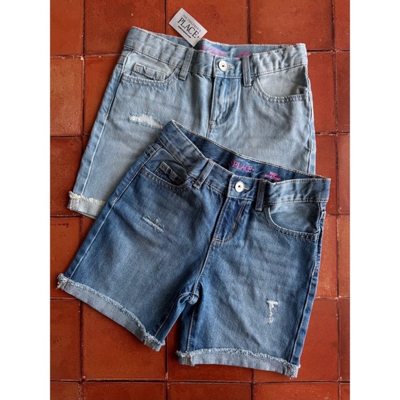 Sz 6/7 Girls The Childrens Place Light & Med Wash Denim Mid Rise Midi Shorts NWT - Picture 1 of 3